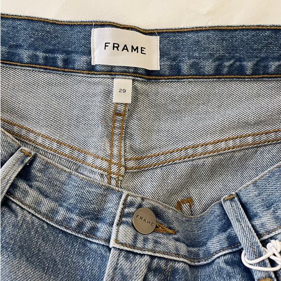 New FRAME Le Ultra Baggy Ripped Denim Shorts in Lomond Slash Women's Size 29 - Picture 4 of 7